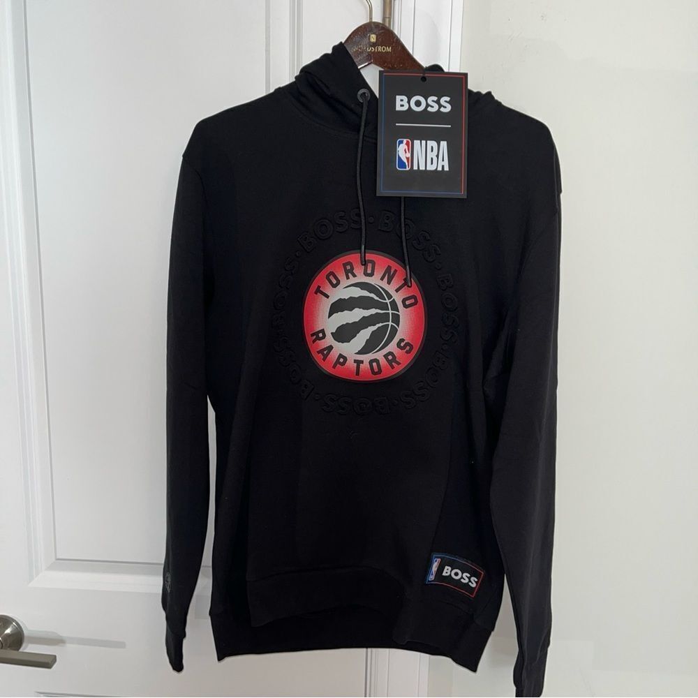 New Hugo Boss Bounce Toronto Raptors NBA hooded hoodie black mens sweatshirt L